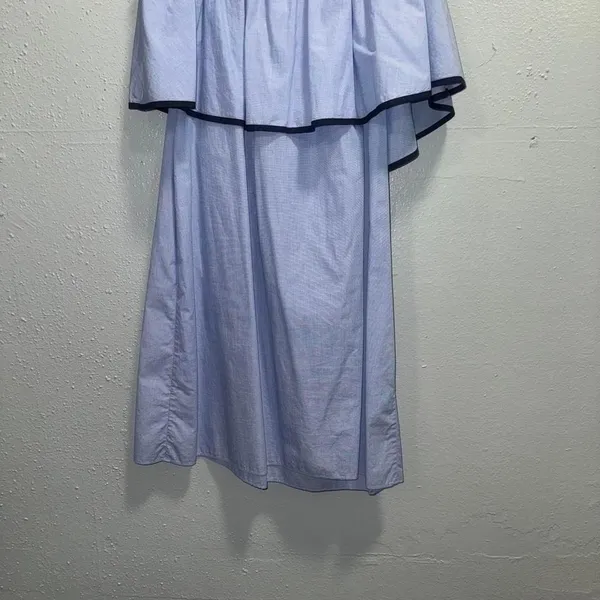 J.Crew Off the Shoulder Ruffle Mini Dress Light Blue Navy‎ Trim XS - Image 3
