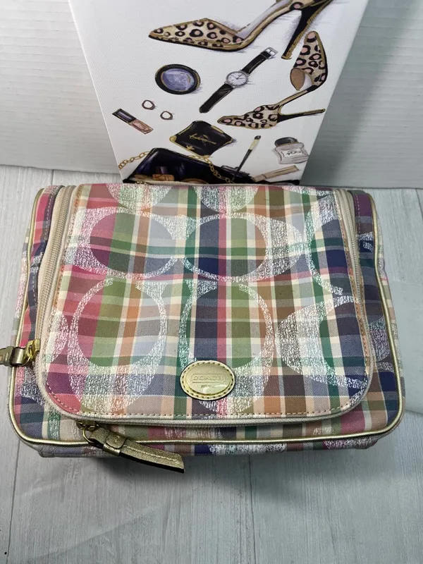 Rare COACH Multicolor Plaid Patent Cosmetic Pouch - Image 11