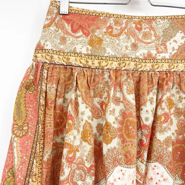 House of Harlow 1960 Womens Paisley Smocked Boho Linen Blend Maxi Skirt Size S - Image 2