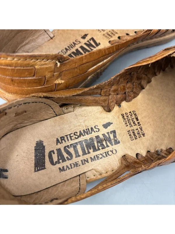 Artesanias Castimanz Huarache Flat Sandal Womens 5 Tan Leather Round Toe Slip On - Image 6