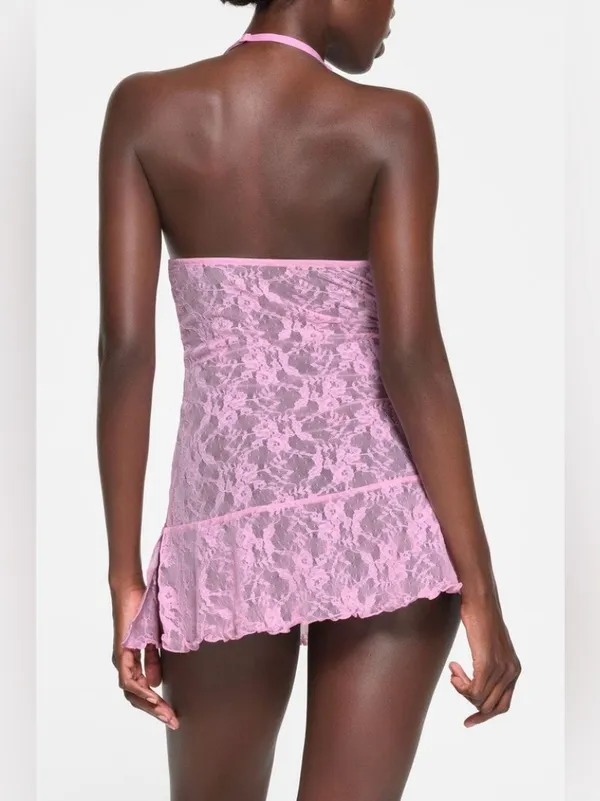 SKIMS Stretch Lace Halter Slip Chemise Dress Cotton Candy Pink Size XS - Image 2