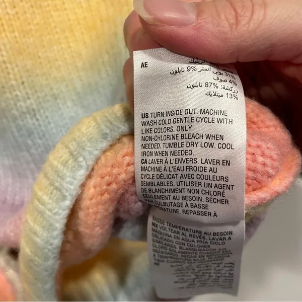 Rainbow stripe soft fuzzy wool blend chunky pearl button cardigan crop sweater - Image 7