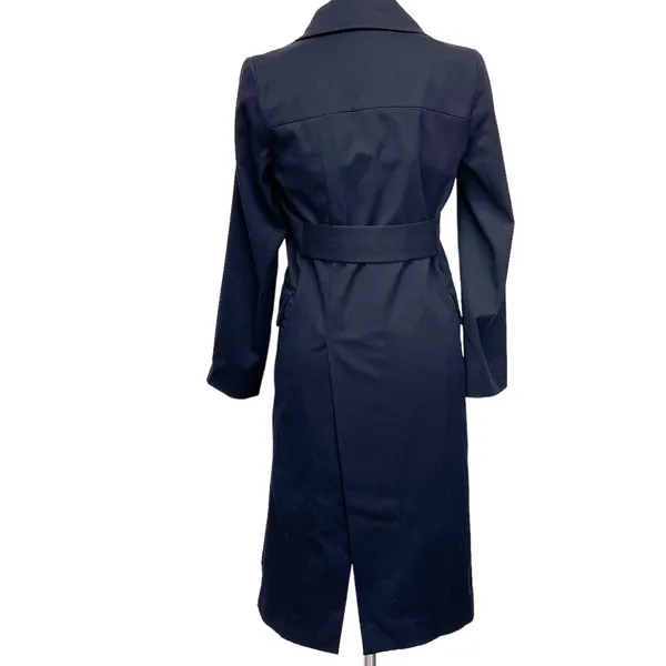 Victor Alfaro Womens Trench Coat Small Navy‎ Chic Preppy Quiet Luxury Old Money - Image 2