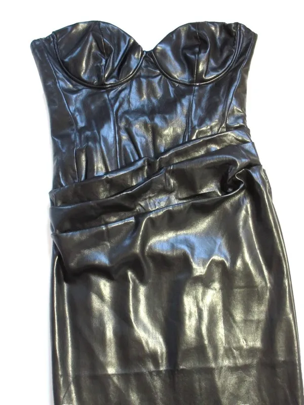 NWT House Of CB Juliana Strapless Vegan Faux Leather Dress in Black L Plus Cup - Image 6