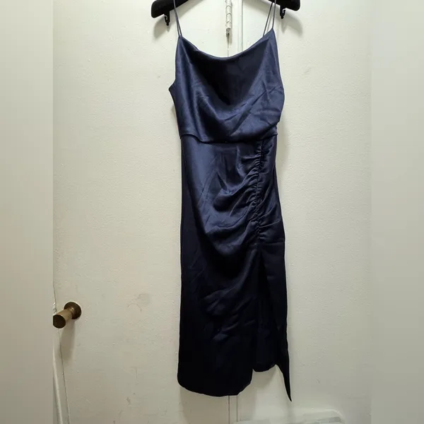 Alice + Olivia Dion Ruched Midi Slip Dress Navy Size 4 - Image 2