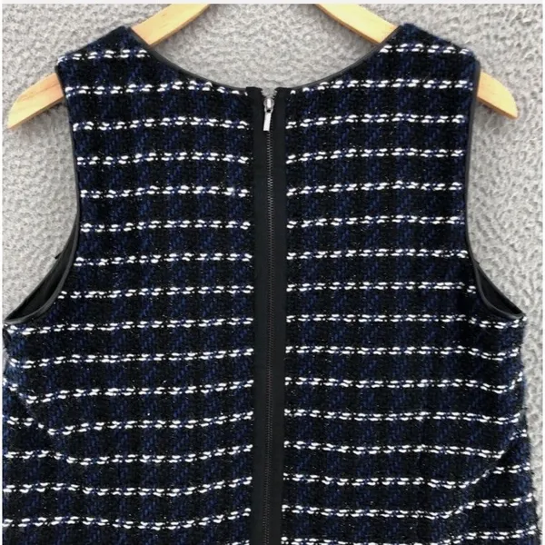 Ann‎ Taylor Dress Womens 4 Blue Boucle Knit Mini Shift Fringe Glitter Sleeveless - Image 3