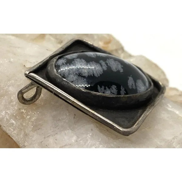 Vintage Handmade Gray Agate Pendant‎ Oxidized Sterling 925 Silver 8.8g Boho - Image 4