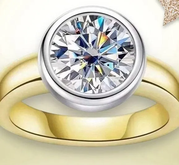 GRA Certified Moissanite 2 Carat Round Solitaire Ring Gold - Image 2