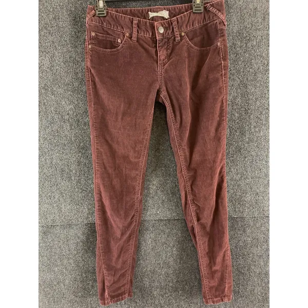 Free People Corduroy Pants Burgundy Wine Skinny Retro Boho Womens Size 28 - Image 2