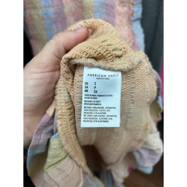 American Eagle Rainbow‎ Pastel Smocked Ruffle Trim Mini Dress - Size S - Image 4