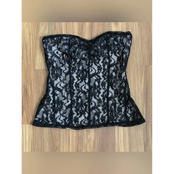 Express Black Lace Corset Bustier Top Strapless Goth Y2K Coquette Sizw S - Image 2
