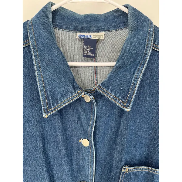 Vintage 90s Denim Chore Jacket Women 22 Blue Button Front Adriana Sport Pockets - Image 2