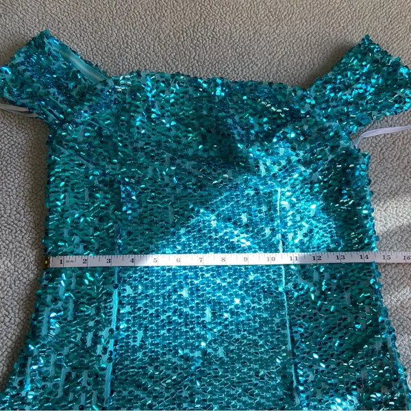 NWOT Lulus Glittering Nights Aqua Blue Sequin Off-the-Shoulder Mini Dress - Image 7
