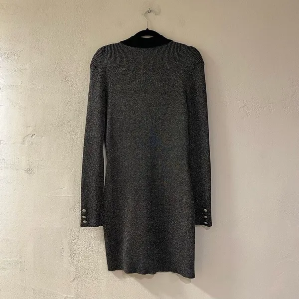 retrofête Mimi Sweater Long Sleeve Mini Dress in Gray Black XL - Image 4