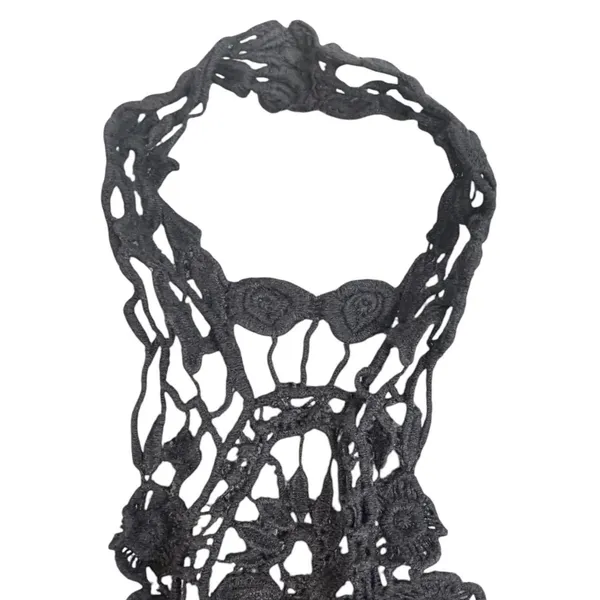 Crochet Halter Mini Dress Womens XS Black Fit Flare Boho Goth LBD Festival party - Image 11