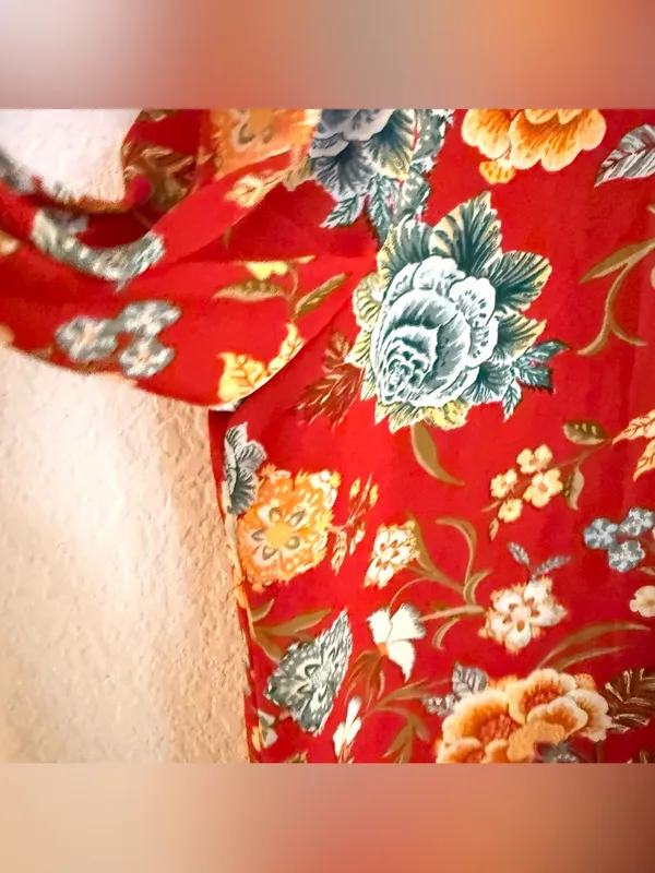 Loft Womens Shirt Blouse Red Floral Button Up Long Sleeve Size Medium - Image 6