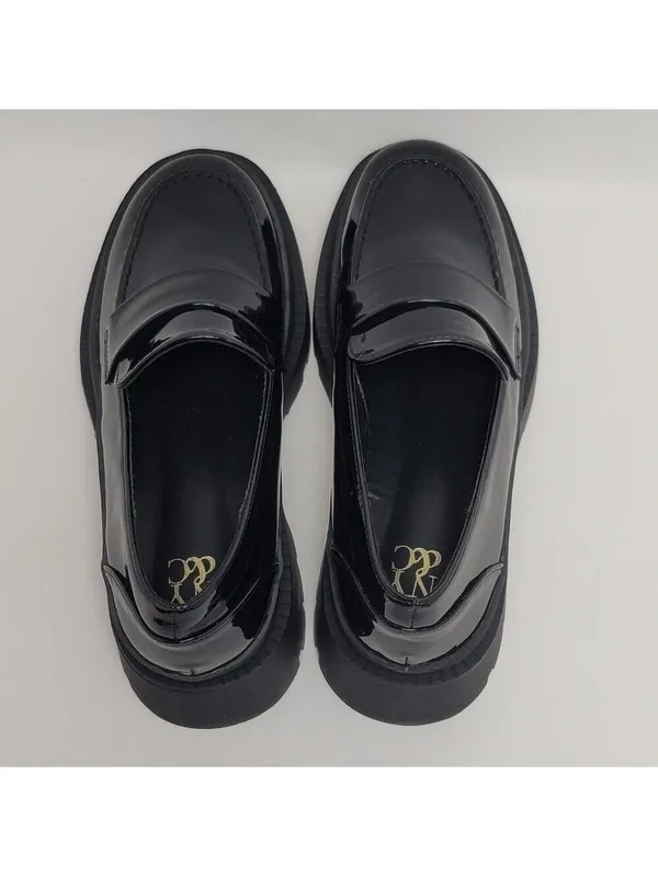 New York & Company Women's Penny Chunky Lug Sole Black Patent Leather Loafers 9 - Image 4