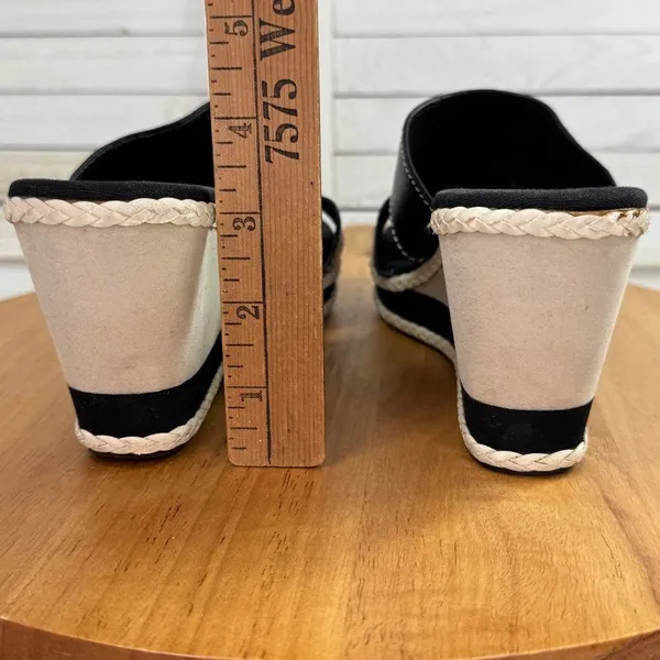 Tommy Bahama Kamala Wedge‎ Heel Leather Slide Sandals Black White 9 - Image 8