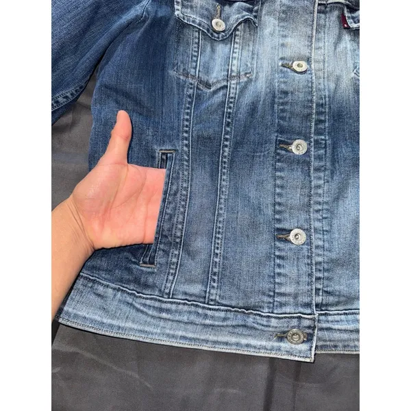 Levis Jean Jacket Womens Blue Medium Wash Trucker‎ Denim Y2K Size Large - Image 4