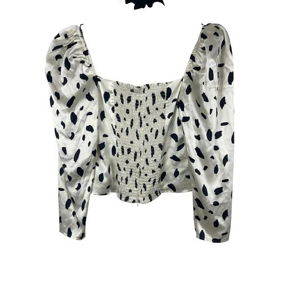 Reformation Abigale Top Silk Polka Dot Puff Sleeve Smocked Crop Size 10 NWT - Image 2