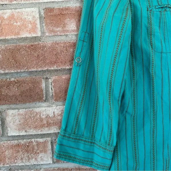 North Face Snap Up Cotton Shirt Women’s Small Turquoise Western Roll Tab Gorp - Image 4