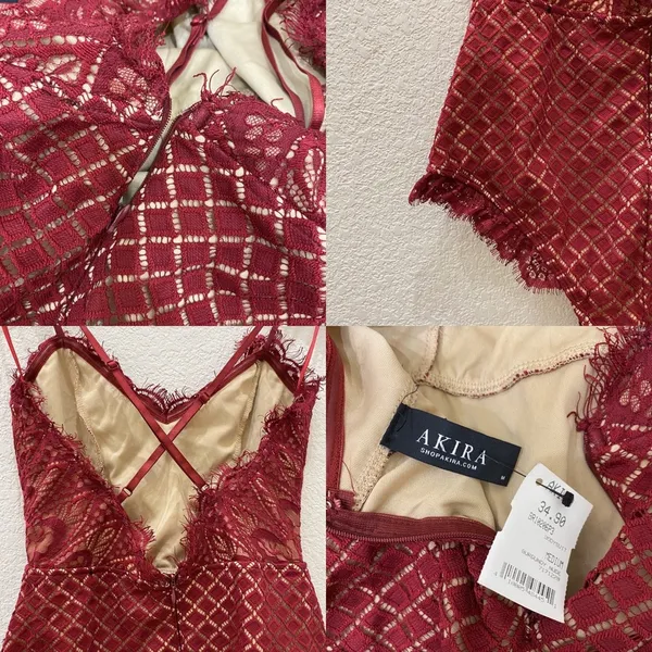 AKIRA Burgundy Lace Bodysuit M - Image 7