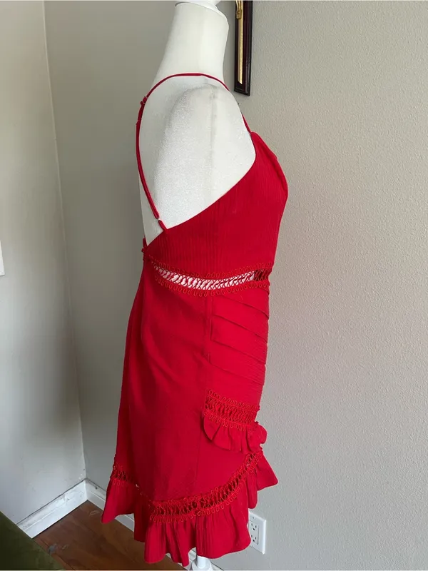 Hello Molly Red Spaghetti-Strap Lace-Trim Mini Dress - Image 4