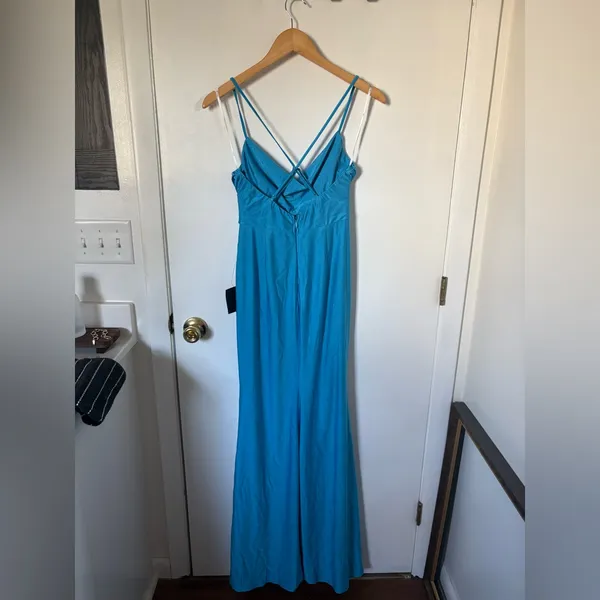 Lulus Attention Seeker Bright Blue Cowl Neck Maxi Dress Size Small NWT Formal - Image 4