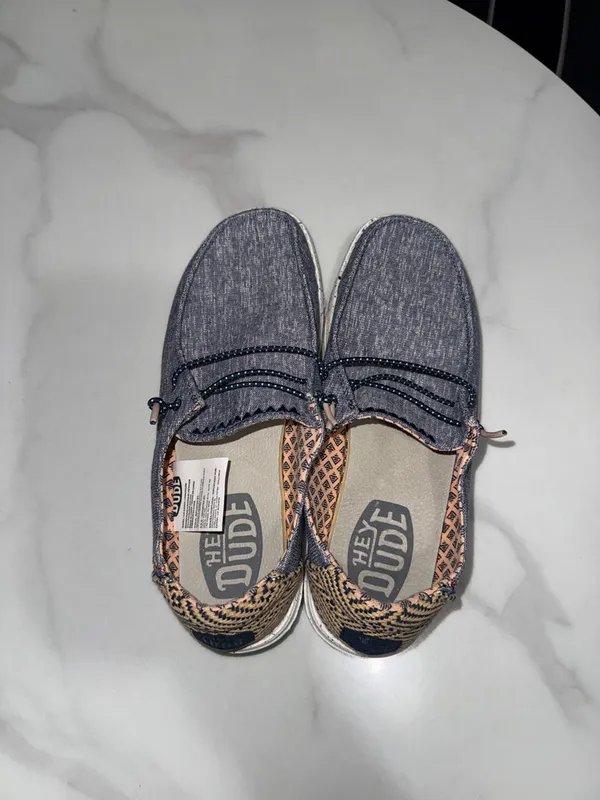 Hey Dude Kids Slip-On Moccasins in Heather Navy with Peach Lining - Image 2
