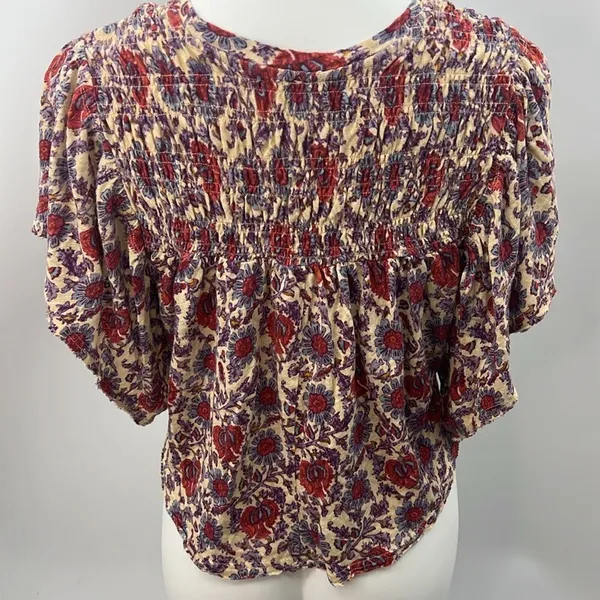 Free People small floral boho flutter sleeve linen cotton cropped top - Image 8
