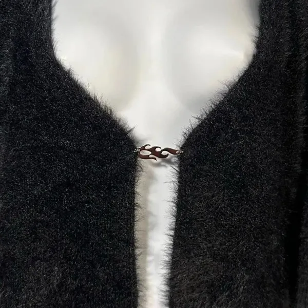 Fabletics Mini Crop Cardigan in Faux Mohair Black size L - Image 2