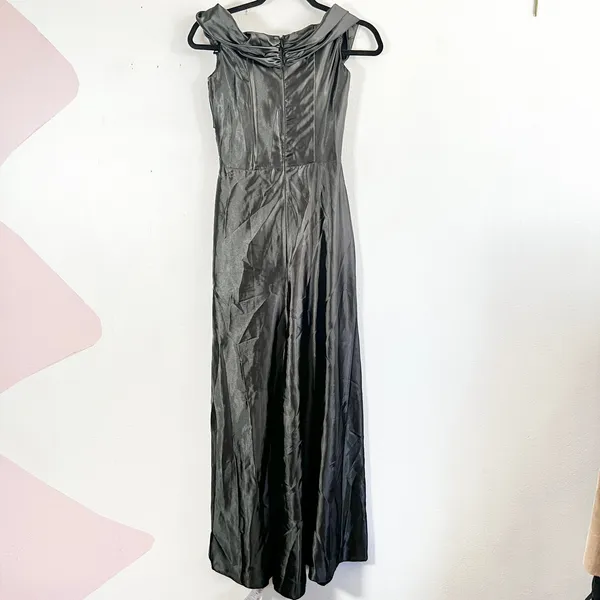 Jessica McClintock Maxi Dress Sz 4 Black Vintage Ruched Prom‎ Gala Formal Y2K - Image 2