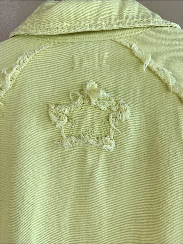POL Chartreuse Green Raw Hem Cotton Shacket Jacket Oversized Frayed Small Casual - Image 8