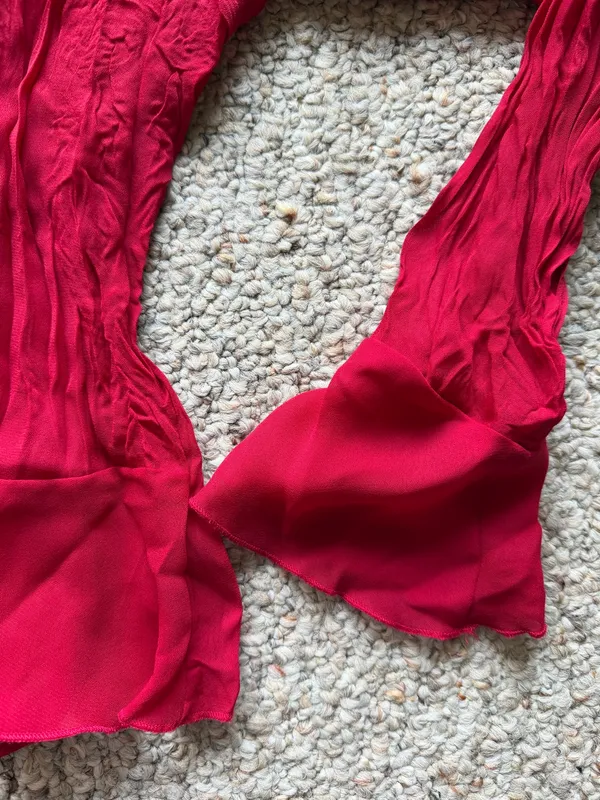 Vintage Red Ruffle Sheer Long Sleeve Top - Image 3
