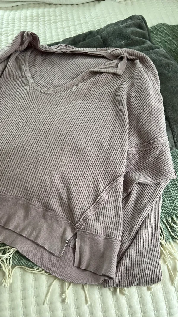 Free People Top Long Sleeve Purple Waffle - Image 7