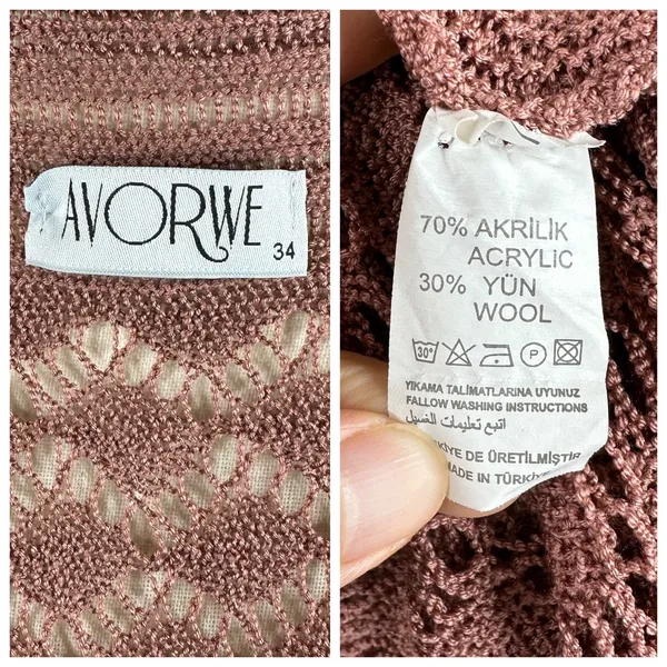 Boho Chic Open Knit Long Cardigan Fringe Trim Lightweight Mauve Small Medium - Image 6