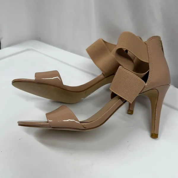 Saks Fifth Ave Women's Nude Deidra Patent‎ Leather Criss-Cross Strap Stilleto 7 - Image 3
