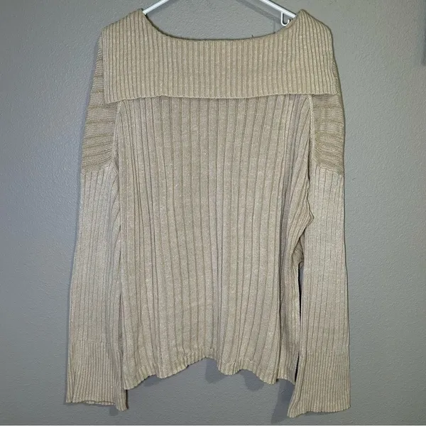 J. Crew neutral relaxed cotton linen blend collared sweater women’s size L XL - Image 7