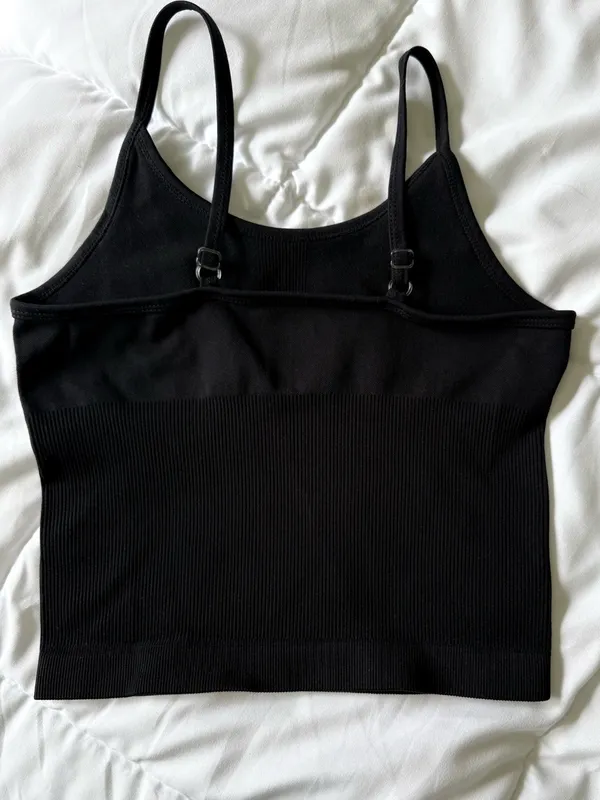 XS Black Fitted Crop Tank Top w/ Adjustable Straps - Image 2