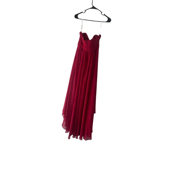 David's Bridal Red Floral Sleeveless Tiered‎ Beaded Dress - Image 5