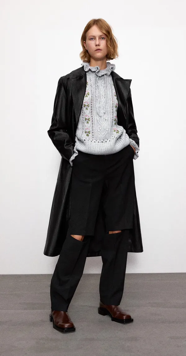 Gray Embroidered Oversized Sweater Top - Image 7