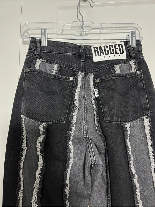 Ragged Size 26 Black Grey Distressed Patchwork Jeans Gray - Image 5