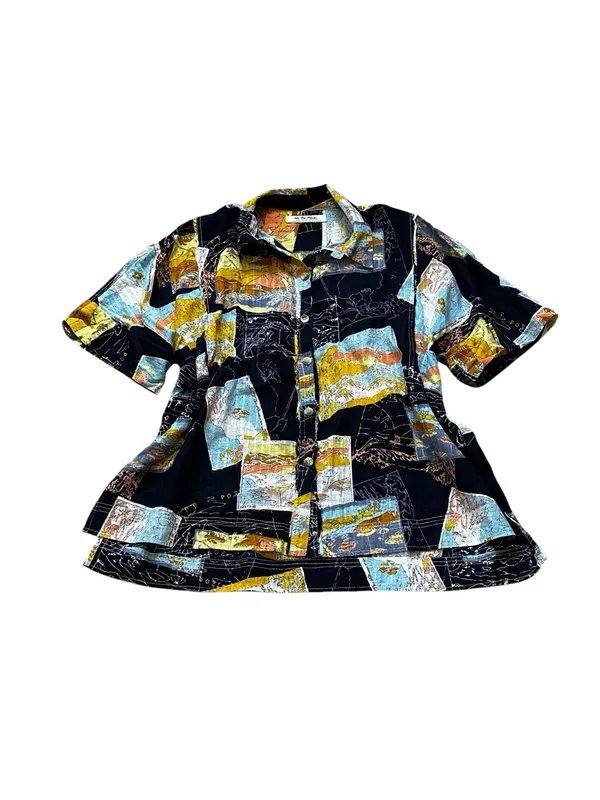 We The Free Love Letters Oversize Button Up Shirt Patchwork Floral Swiss Dot - Image 2