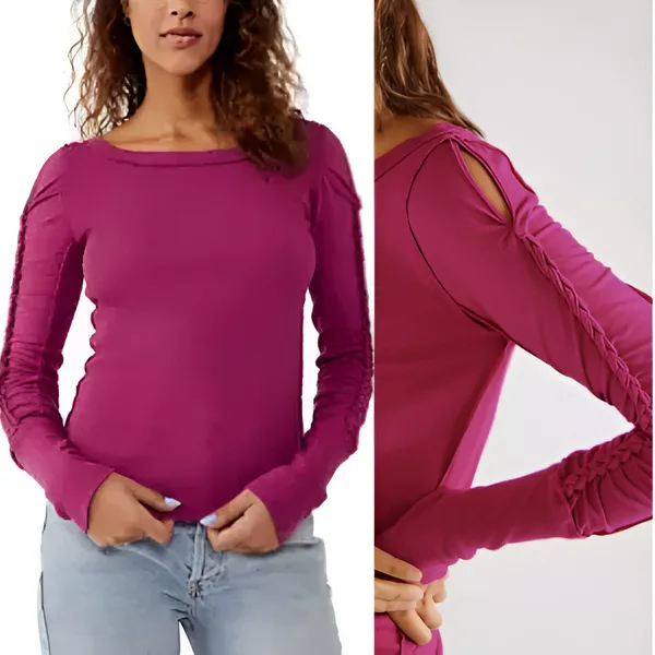 Free People We the Free Womens‎ Y2K Daisy Chain Braided Sleeve Cuff Knit Top S - Image 2