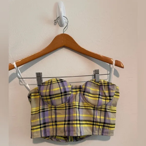 Revolve h:ours Plaid‎ Strapless Top Bustier Sz S - Image 2