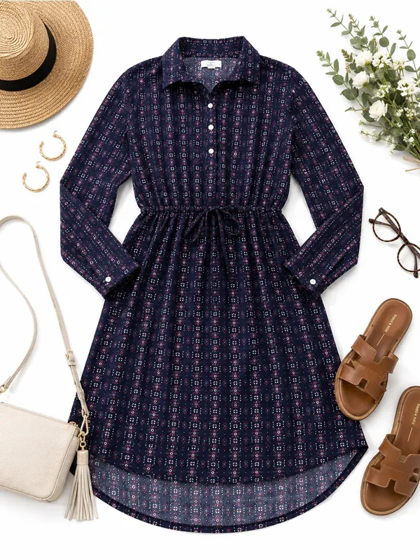 Abercrombie & Fitch Navy Floral Boho Shirt Dress Drawstring Waist Women’s Small - Image 12