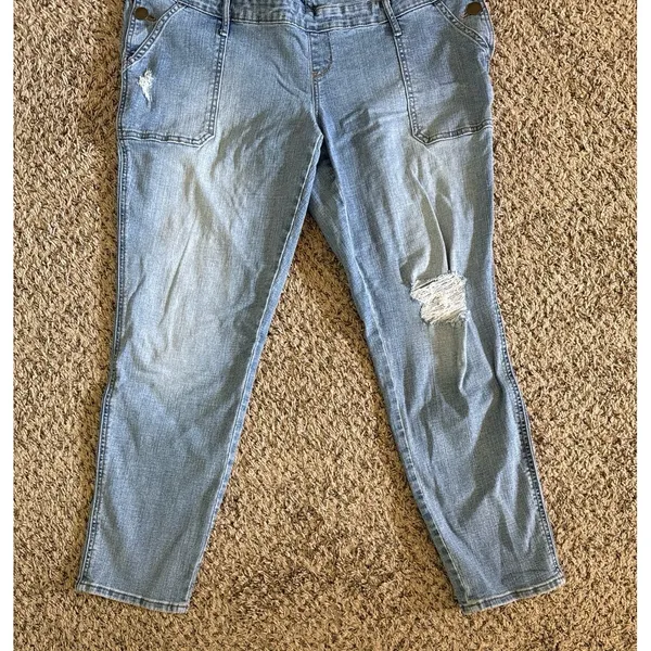 a.glow‎ Maternity Women's Blue Distressed Jean Overalls Size XL - Image 3