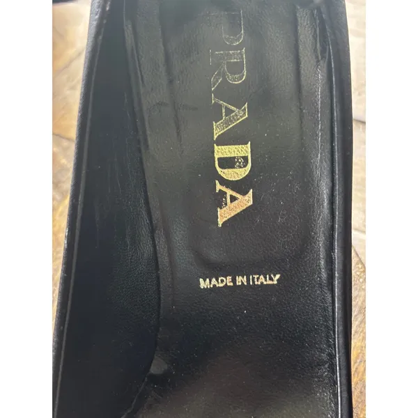 Vintage 90s Prada Black Crepe De Chine Mary Jane Heels 37.5 Box Model Off-Duty - Image 10