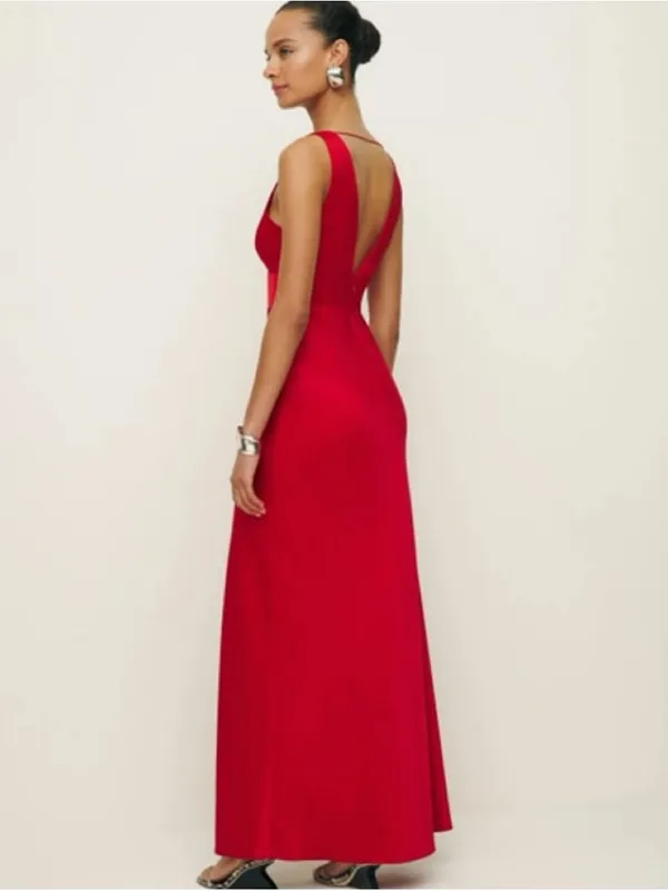 Reformation Elaina Satin Red Midi Dress - Image 2