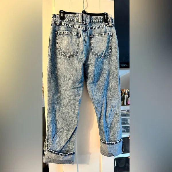 Rewash High Rise Cuffed Straight Ankle Jeans -Vintage Blue Black - Image 7